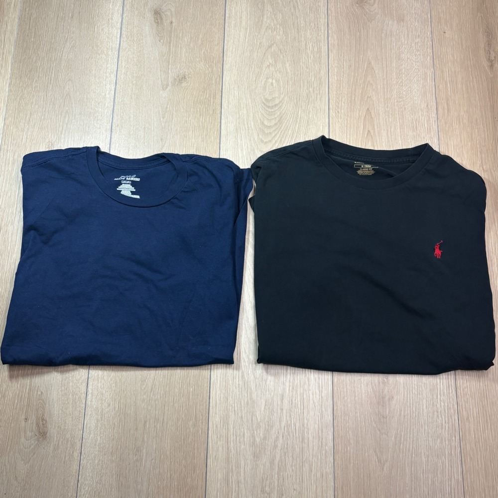 LOT OF 2 Polo Ralph Lauren Men T-Shirt Bundle Navy Blue Black Classic Fit Medium